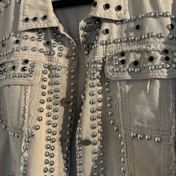 AKIRA Tan Jean Fabric with Silver and Black Accent Studs embellished all over. - Picture 2 of 8